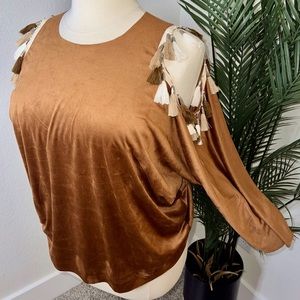 Luxe Moda | Brown Long Sleeve w/ Tassel Accent